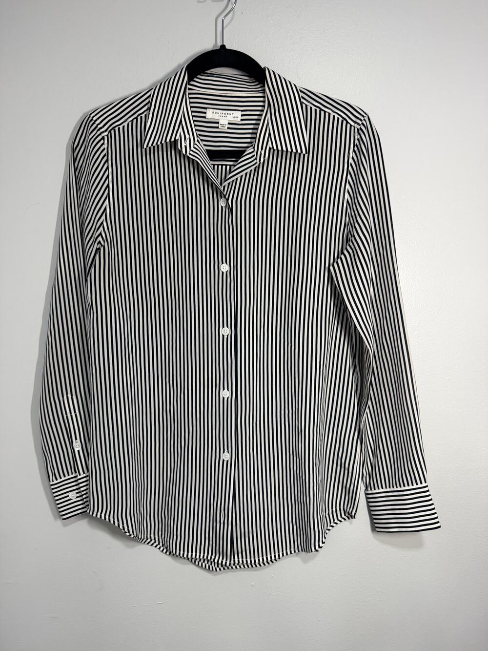 Equipment Femme Women's White Silk Striped Collared Button-Up Top Size XS
